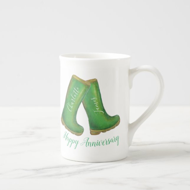 Caneca De Porcelana Aniversário de casamento verde da esmeralda Wellin (Direita)