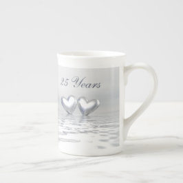 Caneca De Porcelana Aniversário de Prata Corações