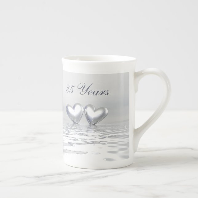 Caneca De Porcelana Aniversário de Prata Corações (Direita)