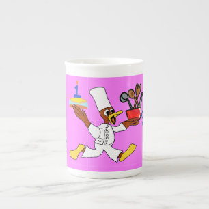 Caneca De Porcelana Aniversário do Pato Chef Rosa