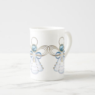 Caneca De Porcelana Anjo de Natal de Faith Elegante Azul Dourado