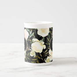 Caneca De Porcelana Aquarela Romântica Verde Floral e Branco