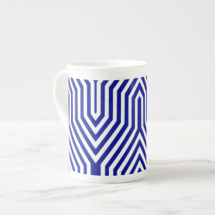Caneca De Porcelana Art deco geométrico - azuis cobaltos e branco