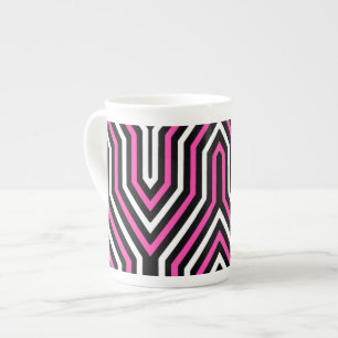 Caneca De Porcelana Art Deco Geométrico - cor-de-rosa fuchsia, preto e