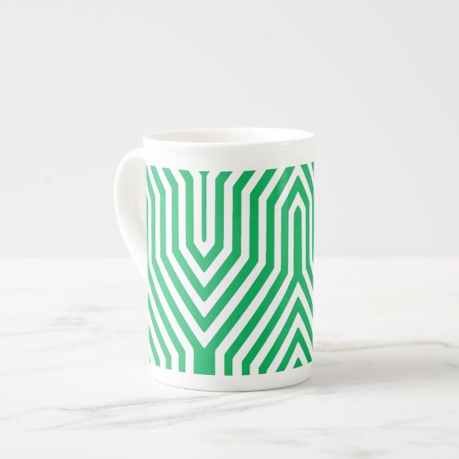 Caneca De Porcelana Art Deco Geométrico - jade verde e branco (Frente Esquerda)