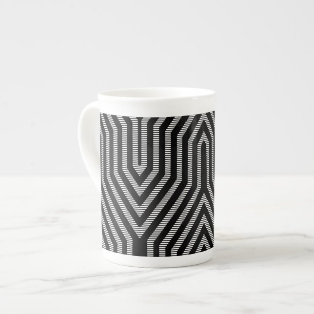 Caneca De Porcelana Art Deco Geométrico - preto e branco (Frente Esquerda)