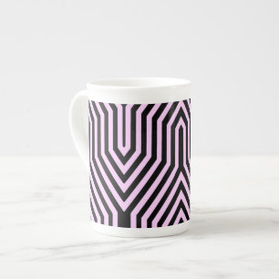 Caneca De Porcelana Art Deco Geométrico - preto e rosa