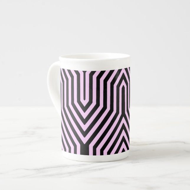 Caneca De Porcelana Art Deco Geométrico - preto e rosa (Frente Esquerda)