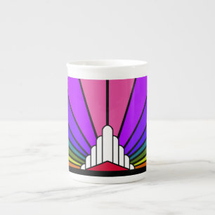 Caneca De Porcelana Art deco sun no arco-íris