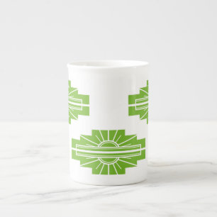 Caneca De Porcelana Art Deco Sunburst Padrão em Branco e Limão