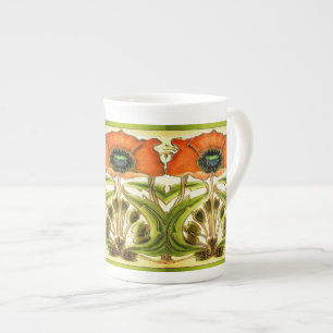CANECA DE PORCELANA ART NOUVEAU ESSIBILIZOU A MASSA VERMELHA VERDE VER