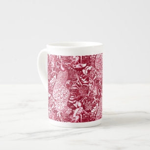 Caneca De Porcelana Art Nouveau Peacock Impressão, Burgundy Wine