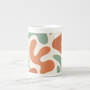Caneca De Porcelana arte abstrata de parede em verde salvia e terracot