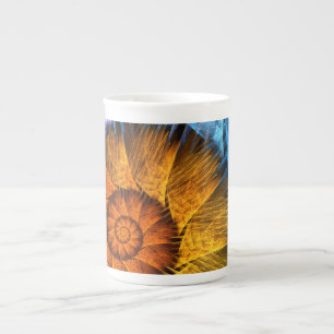 Caneca De Porcelana Arte abstrata laranja amarelo azul floral