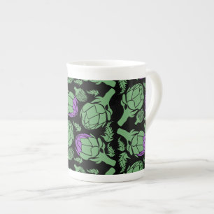 Caneca De Porcelana Arte Botânica de Alcachofra Decoração de Casa