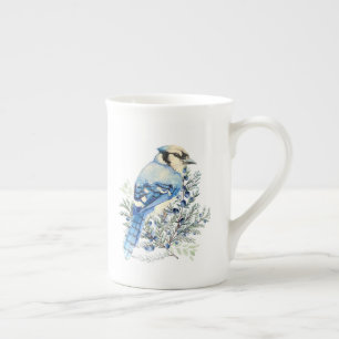 Caneca De Porcelana Arte Country Azul do Pássaro Azulão em Aquarela Mi