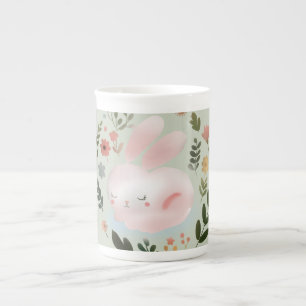 Caneca De Porcelana Arte de berço de grinalda floral de coelhinho da p