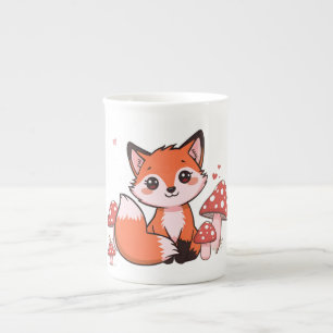 Caneca De Porcelana Arte de desenho animado de uma raposa Kawaii fofa