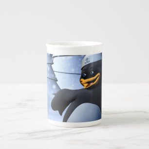 Caneca De Porcelana Arte de Férias de Inverno Adorável de Pinguim Mari