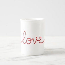 Caneca De Porcelana Arte de Linha Contínua de Amor em Roteiro Vermelho
