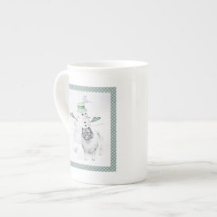 Caneca De Porcelana Arte do cão da pintura do boneco de neve do Natal