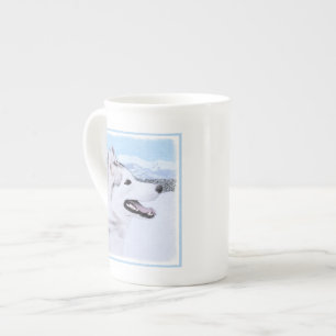Caneca De Porcelana Arte do cão da pintura do rouco Siberian (prata e