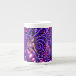 Caneca De Porcelana Arte Fantasia de Sereia Roxa Mística Oceano Mági
