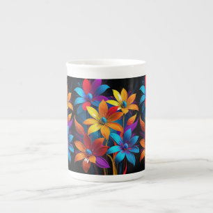 Caneca De Porcelana Arte Floral Colorida Abstrata Vibrante-32908