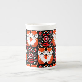Caneca De Porcelana Arte Folclórica da Raposa Escandinava