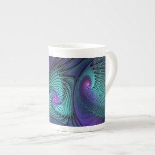 Caneca De Porcelana Arte fractal abstrata moderna Roxo encontra Turque