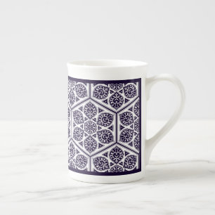 Caneca De Porcelana Arte Geométrica de Rosetas Turcas Oriental Azul