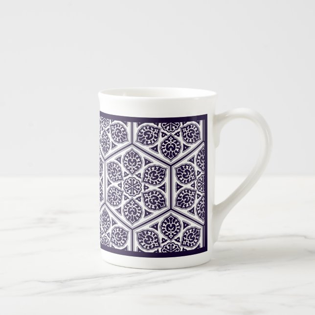 Caneca De Porcelana Arte Geométrica de Rosetas Turcas Oriental Azul (Direita)