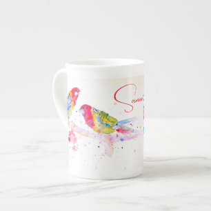 Caneca De Porcelana Arte papagaio Mola Aquarela Pintura Vermelha Cor A