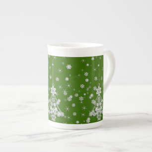 Caneca De Porcelana Árvore de Natal Branca e Flocos de Neve ornamentad