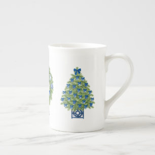 Caneca De Porcelana Árvore de Natal e Grinalda em Chinoiserie
