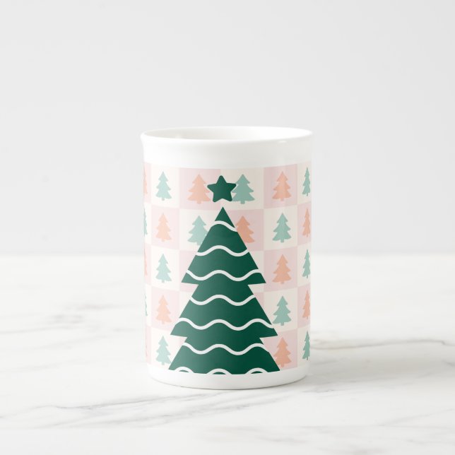 Caneca De Porcelana  Árvore de Natal Fofo Design de Férias.  (Frente)