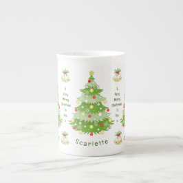 Caneca De Porcelana Árvore de Natal Personalizada e Sinos Ossos da Chi