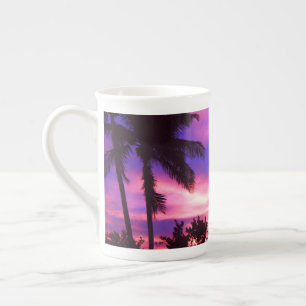 Caneca De Porcelana Árvore de Palmeiras Sunset Rosa e Roxo