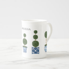 Caneca De Porcelana Árvore de Topiaria em Cerâmica Trio Chinoiserie