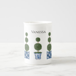 Caneca De Porcelana Árvore de Topiaria em Cerâmica Trio Chinoiserie 