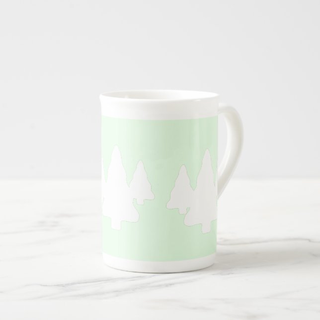 Caneca De Porcelana Árvores Brancas Em Verde Pálido (Frente Esquerda)