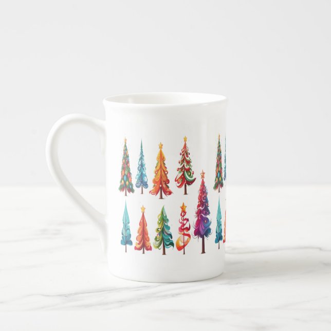 Caneca De Porcelana Árvores de Natal Coloridas (Esquerda)