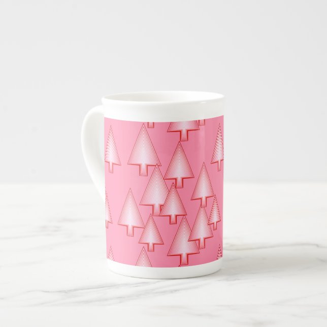 Caneca De Porcelana Árvores de Natal metálicas modernas - rosa-coral (Frente Esquerda)