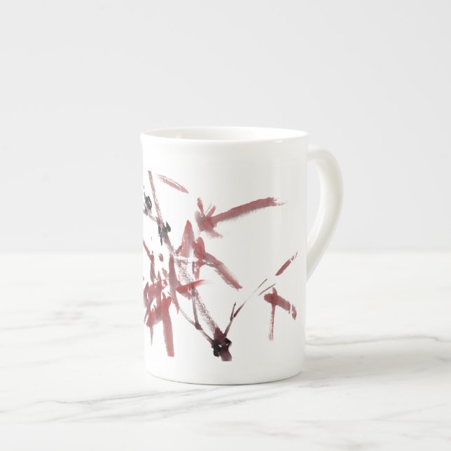 Caneca De Porcelana Asiatische Kunst mit Schnecke und Rotem Bambus (Frente Esquerda)