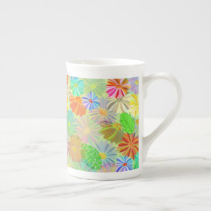CANECA DE PORCELANA ASTER & CONE FLOWERS & TROPICAL LEAVE WATERCOLOR