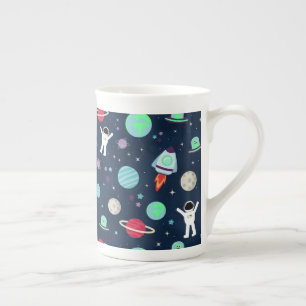 Caneca De Porcelana Astronautas Planetas Foguetes e Alienígenas