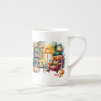 Caneca De Porcelana Autumn Reading Chair Mug — Cozy Lamp & Book Corner