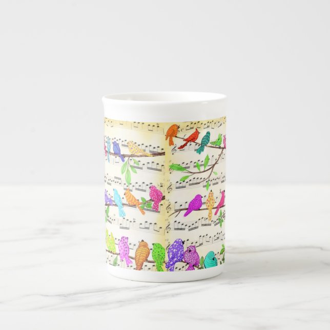 Caneca De Porcelana Aves Musicais Coloridas Primavera Mug (Frente)