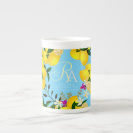 Caneca De Porcelana Azul-limão-monograma