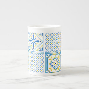 Caneca De Porcelana Azulejo Italiano Mediterrâneo Azul e Amarelo